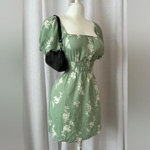 Liberty Love Mint Green White Asymmetrical Ruffled Puff Sleeve Mini Summer Dress